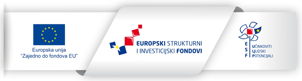 Slika prikazuje lentu Europskog socijalnog fonda s logom Europske unije, Europskih strukturnih i investicijskih fondova, te Europskog socijalnog fonda.